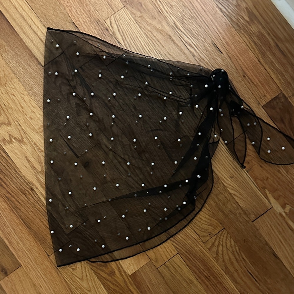 Black Sheer Wrap with White Polka Dots